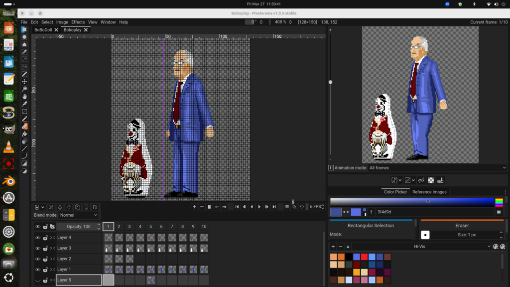 My Pixelorama workspace as I work on the next stages.